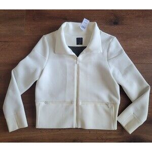 NEW Lime & Vine Jacket M Ivory Cream Edie Cropped Long Sleeve Zip Up Tags FLAW